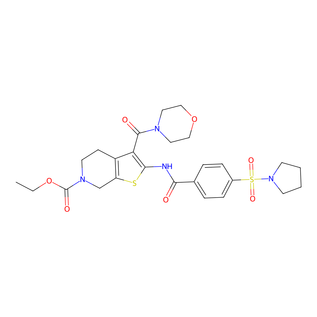 ethyl 3-(morpholine-4-carbonyl)-2-(4-(pyrrolidin-1-ylsulfonyl)benzamido)-4,5-dihydrothieno[2,3-c]pyridine-6(7H)-carboxylate molecular structure, CAS 449782-39-2