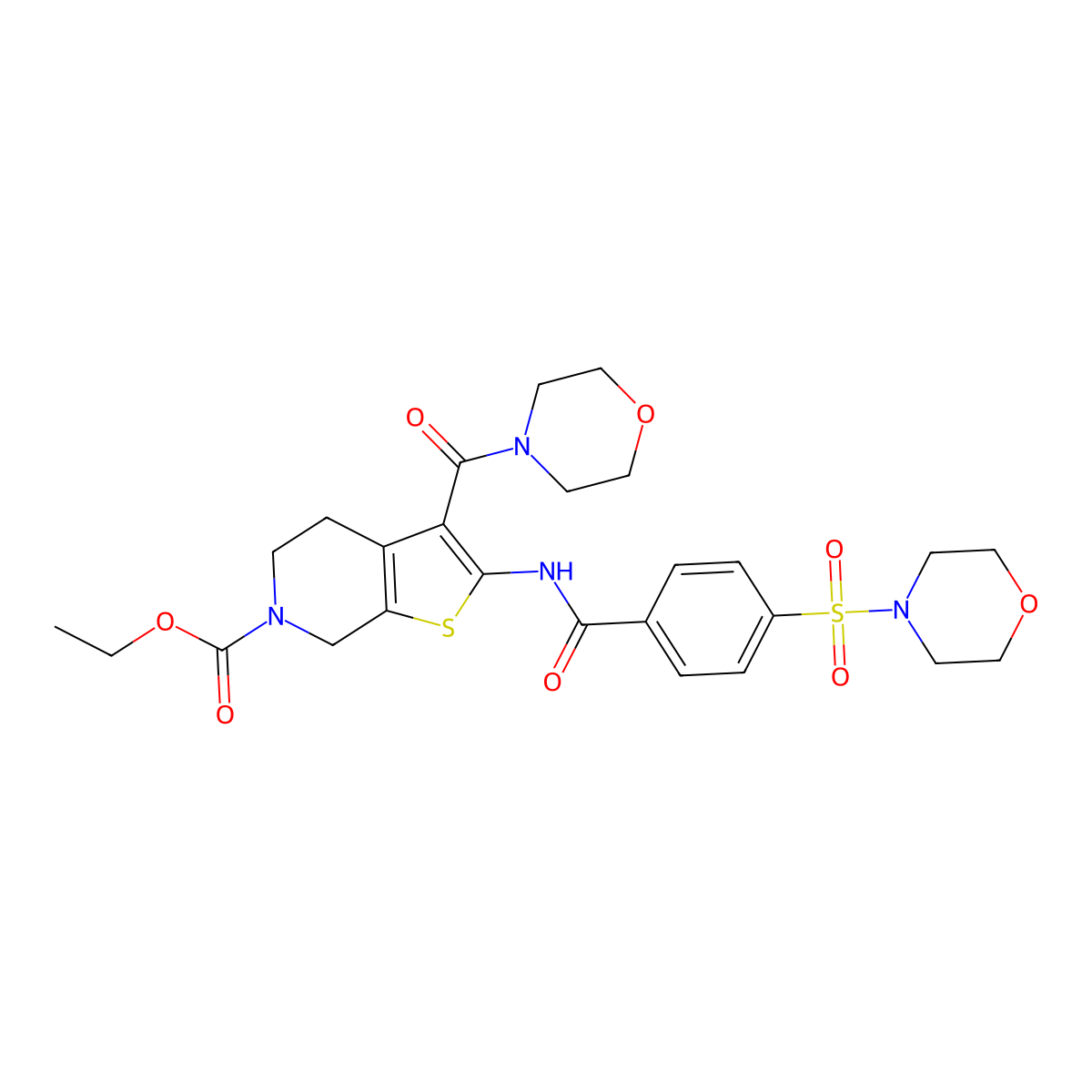 ethyl 3-(morpholine-4-carbonyl)-2-(4-(morpholinosulfonyl)benzamido)-4,5-dihydrothieno[2,3-c]pyridine-6(7H)-carboxylate molecular structure, CAS 449782-43-8