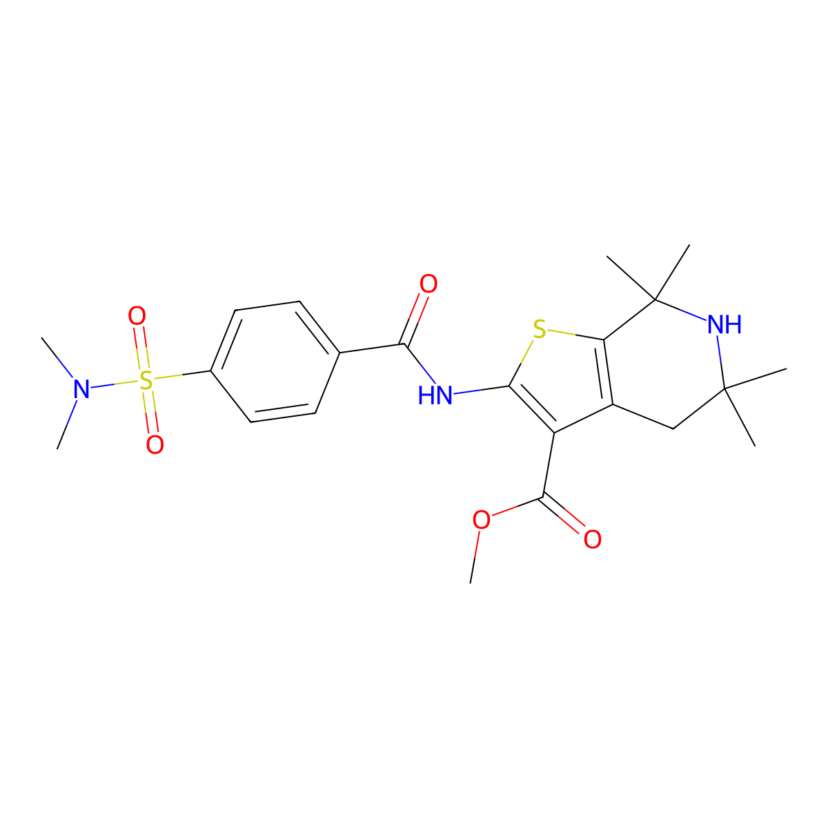 methyl 2-(4-(N,N-dimethylsulfamoyl)benzamido)-5,5,7,7-tetramethyl-4,5,6,7-tetrahydrothieno[2,3-c]pyridine-3-carboxylate molecular structure, CAS 449782-45-0