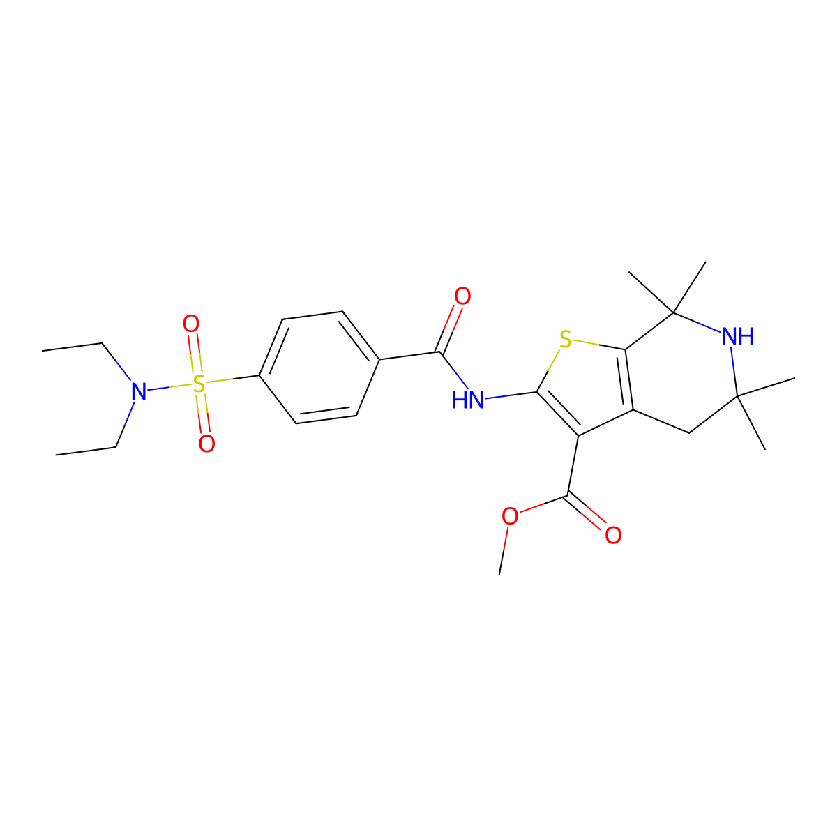methyl 2-(4-(N,N-diethylsulfamoyl)benzamido)-5,5,7,7-tetramethyl-4,5,6,7-tetrahydrothieno[2,3-c]pyridine-3-carboxylate molecular structure, CAS 449782-47-2