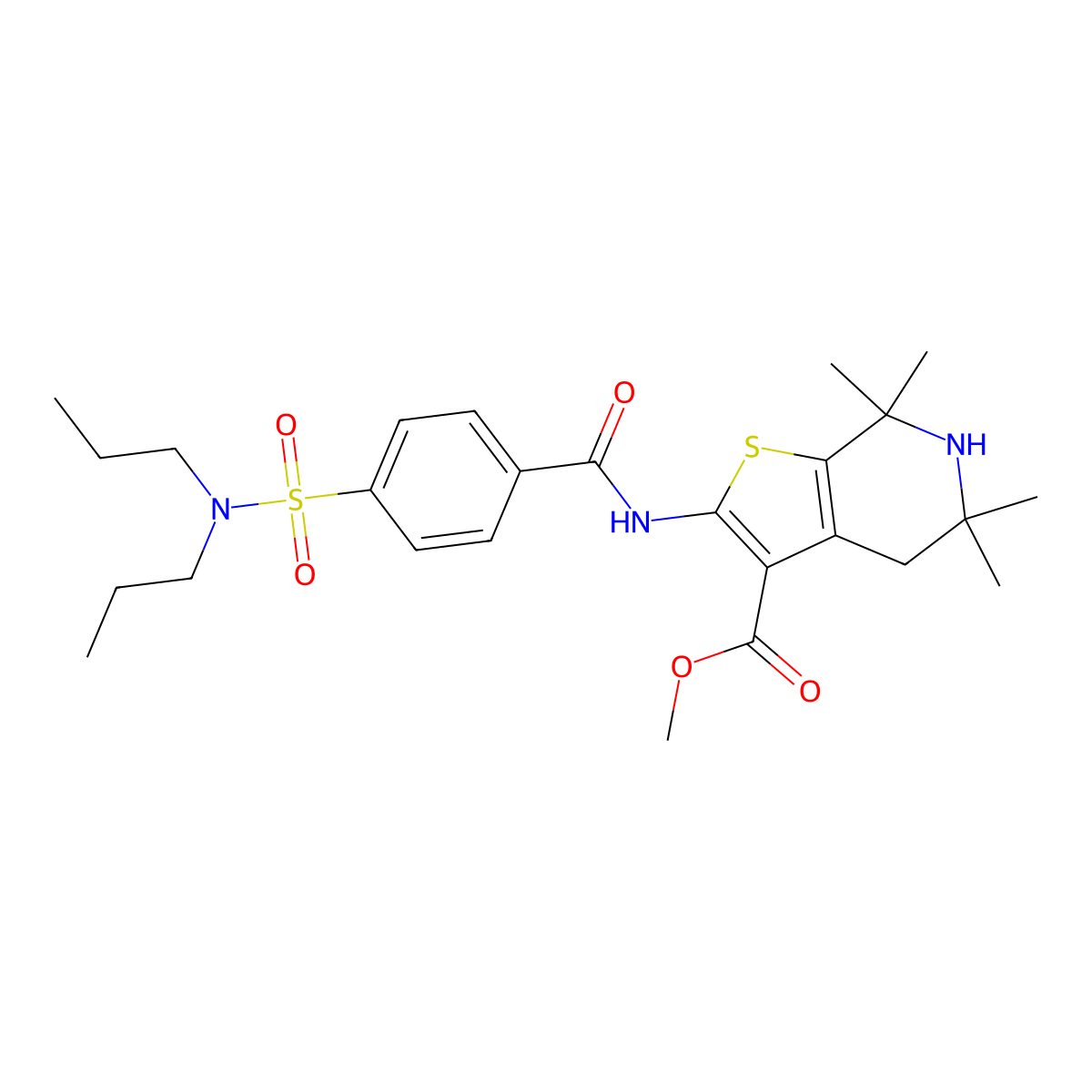 methyl 2-(4-(N,N-dipropylsulfamoyl)benzamido)-5,5,7,7-tetramethyl-4,5,6,7-tetrahydrothieno[2,3-c]pyridine-3-carboxylate molecular structure, CAS 449782-49-4