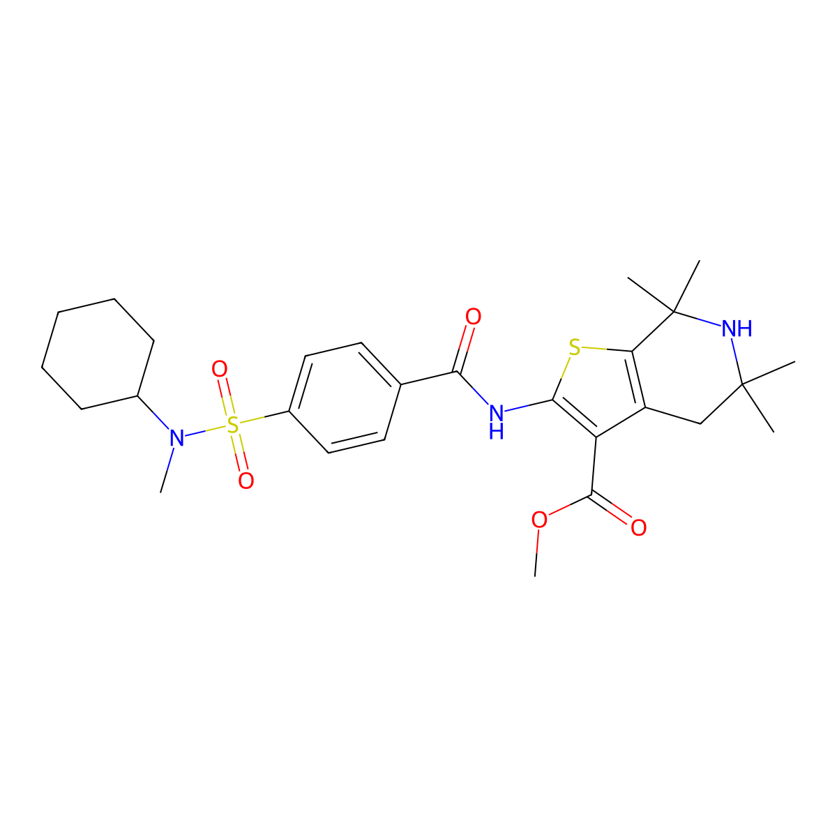 Methyl 2-[[4-[cyclohexyl(methyl)sulfamoyl]benzoyl]amino]-5,5,7,7-tetramethyl-4,6-dihydrothieno[2,3-c]pyridine-3-carboxylate molecular structure, CAS 449782-55-2