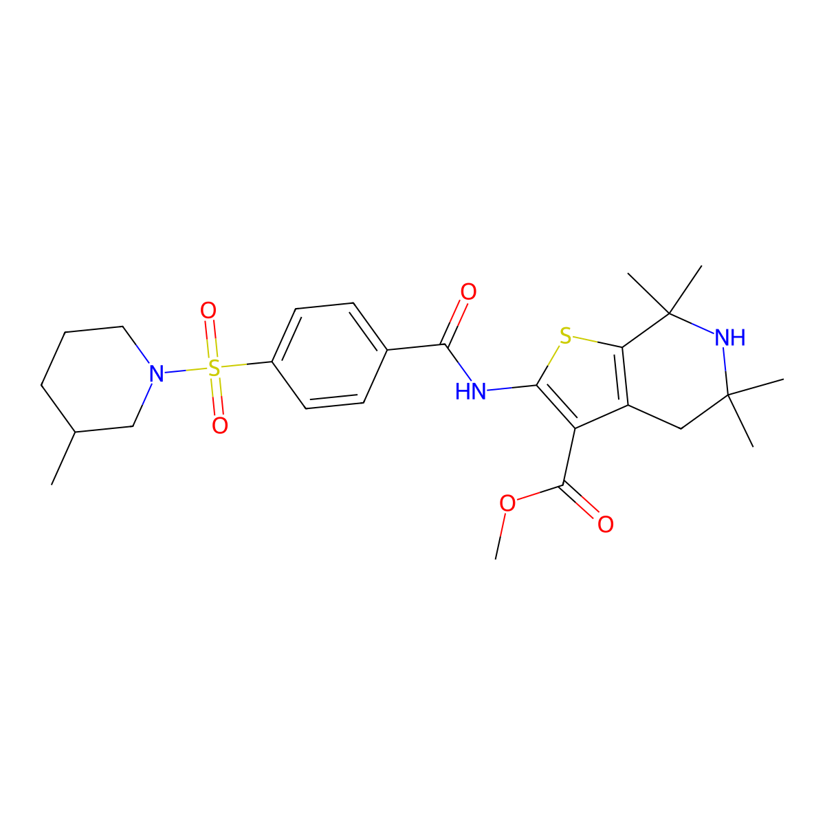 Methyl 5,5,7,7-tetramethyl-2-[[4-(3-methylpiperidin-1-yl)sulfonylbenzoyl]amino]-4,6-dihydrothieno[2,3-c]pyridine-3-carboxylate molecular structure, CAS 449782-57-4