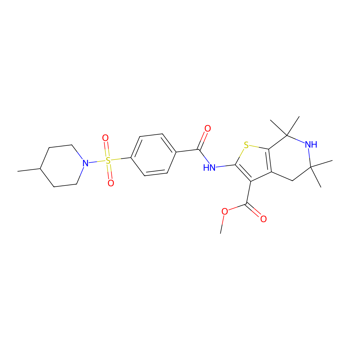Methyl 5,5,7,7-tetramethyl-2-[[4-(4-methylpiperidin-1-yl)sulfonylbenzoyl]amino]-4,6-dihydrothieno[2,3-c]pyridine-3-carboxylate molecular structure, CAS 449782-59-6