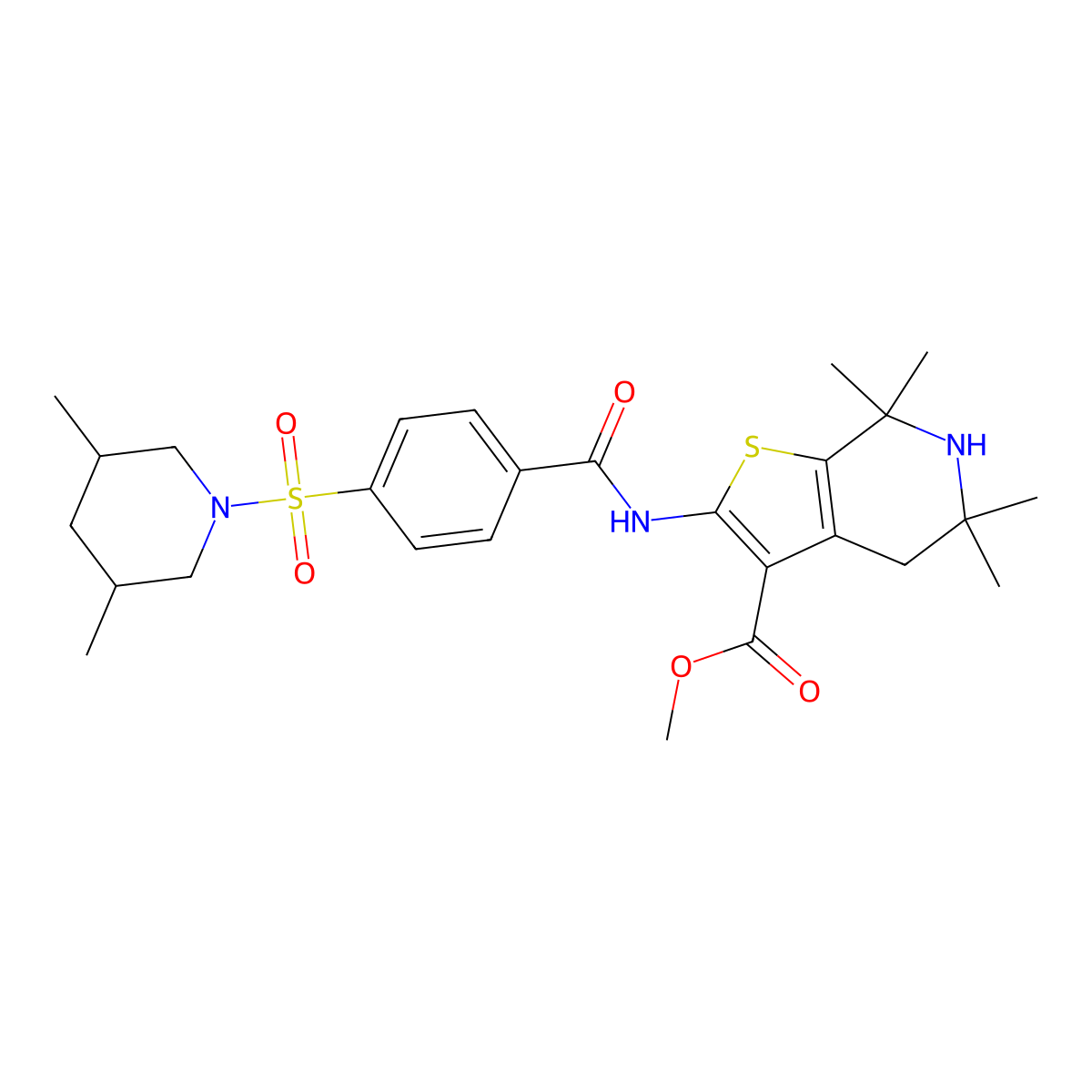 Methyl 2-[[4-(3,5-dimethylpiperidin-1-yl)sulfonylbenzoyl]amino]-5,5,7,7-tetramethyl-4,6-dihydrothieno[2,3-c]pyridine-3-carboxylate molecular structure, CAS 449782-61-0