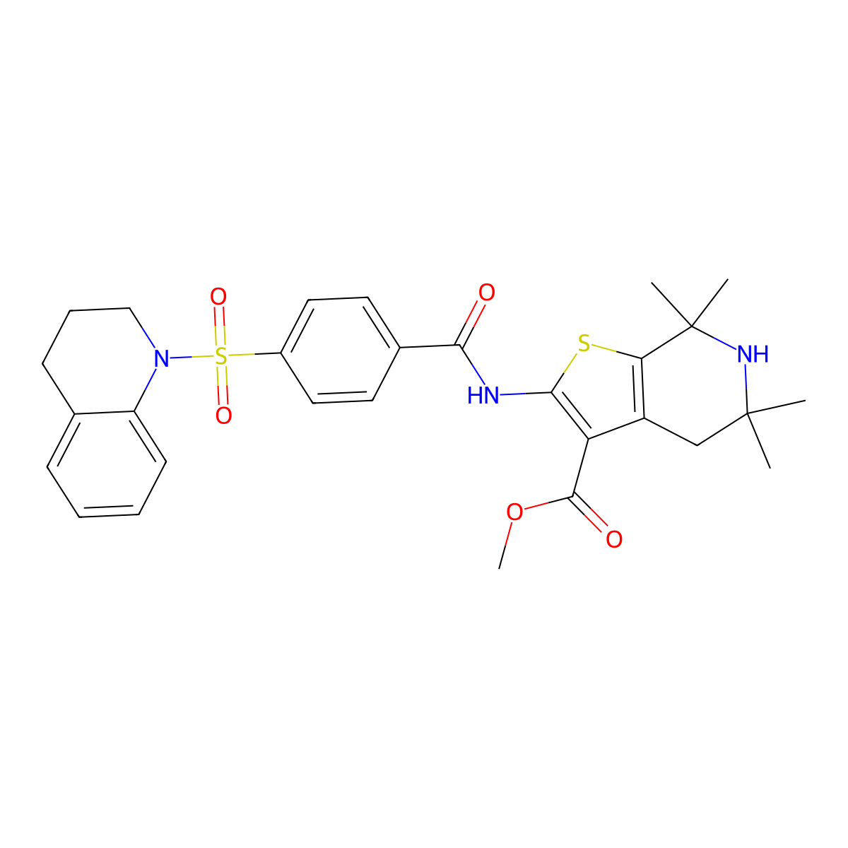 methyl 2-(4-((3,4-dihydroquinolin-1(2H)-yl)sulfonyl)benzamido)-5,5,7,7-tetramethyl-4,5,6,7-tetrahydrothieno[2,3-c]pyridine-3-carboxylate molecular structure, CAS 449782-64-3