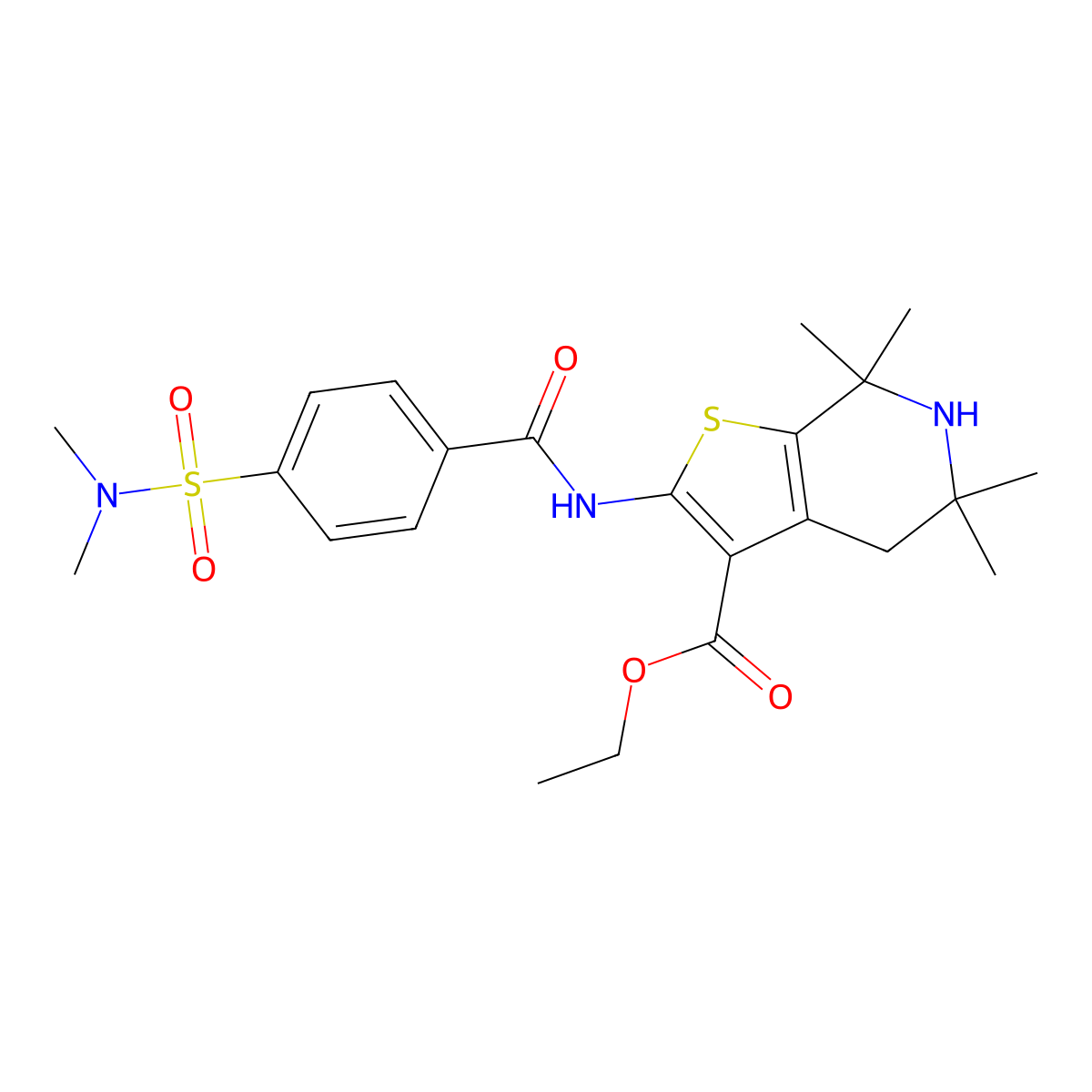 Ethyl 2-[[4-(dimethylsulfamoyl)benzoyl]amino]-5,5,7,7-tetramethyl-4,6-dihydrothieno[2,3-c]pyridine-3-carboxylate molecular structure, CAS 449782-70-1