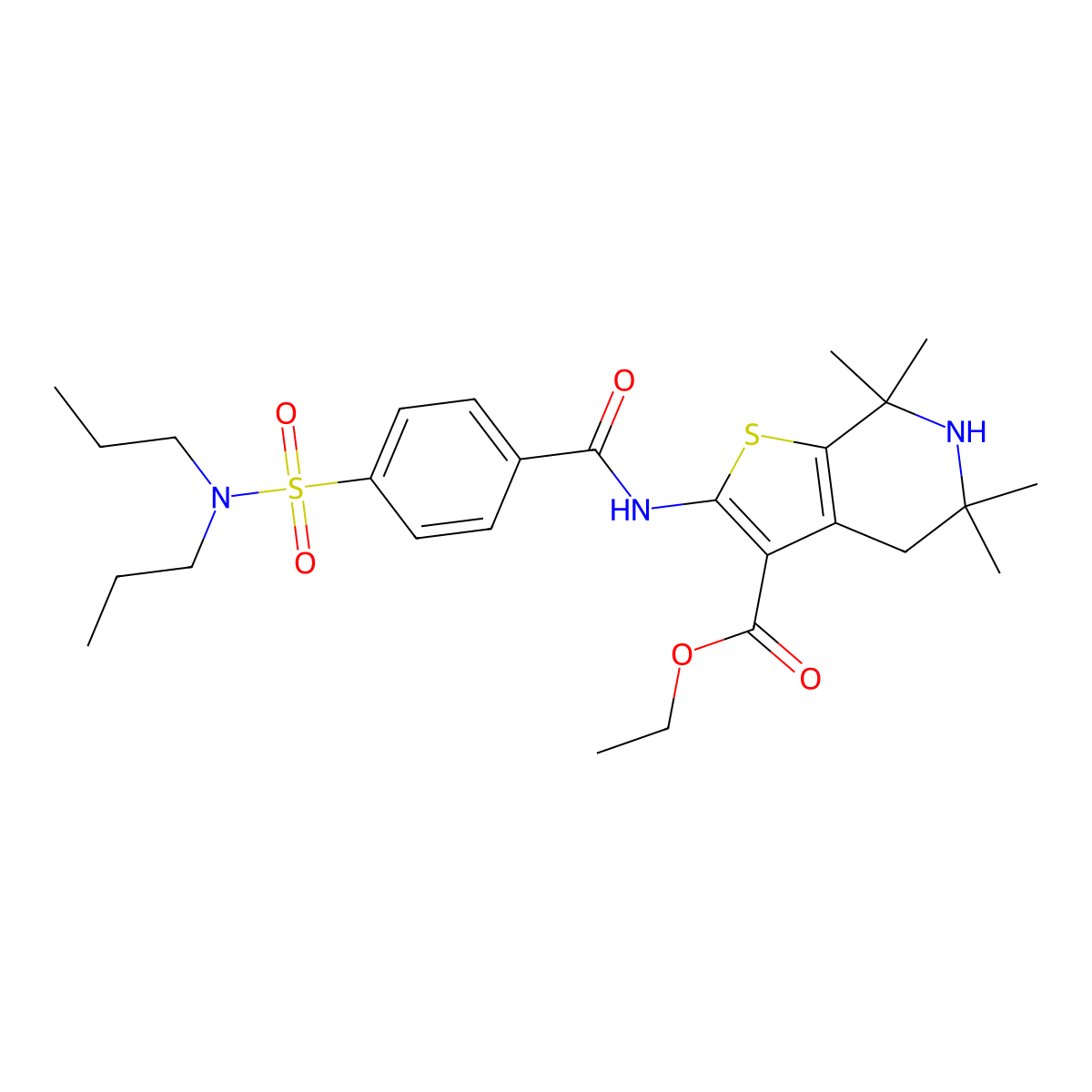 Ethyl 2-[[4-(dipropylsulfamoyl)benzoyl]amino]-5,5,7,7-tetramethyl-4,6-dihydrothieno[2,3-c]pyridine-3-carboxylate molecular structure, CAS 449782-73-4