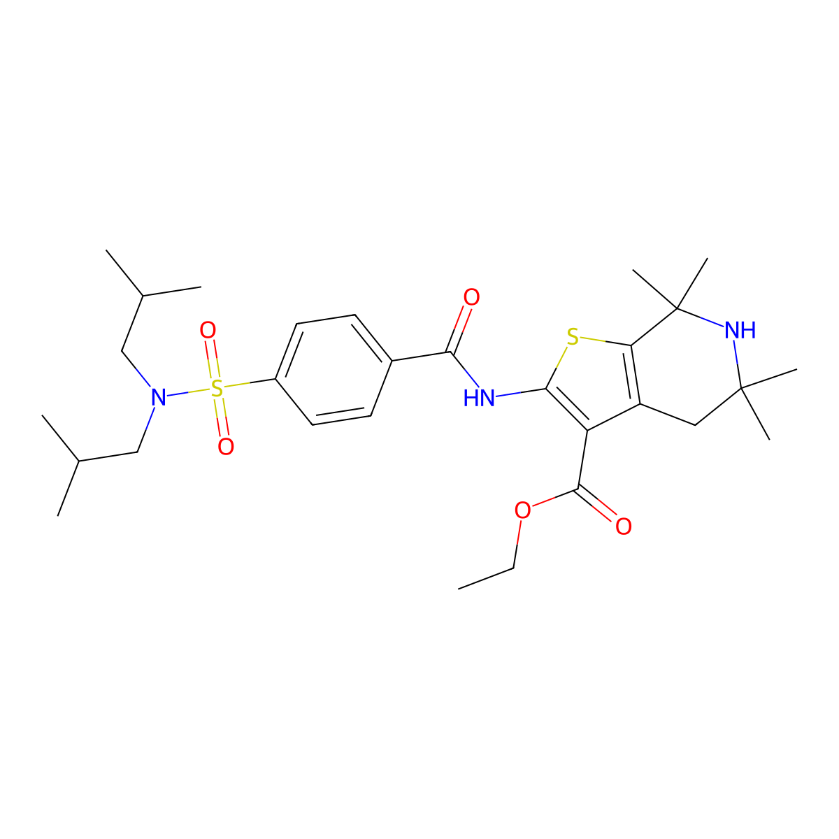 ethyl 2-(4-(N,N-diisobutylsulfamoyl)benzamido)-5,5,7,7-tetramethyl-4,5,6,7-tetrahydrothieno[2,3-c]pyridine-3-carboxylate molecular structure, CAS 449782-75-6
