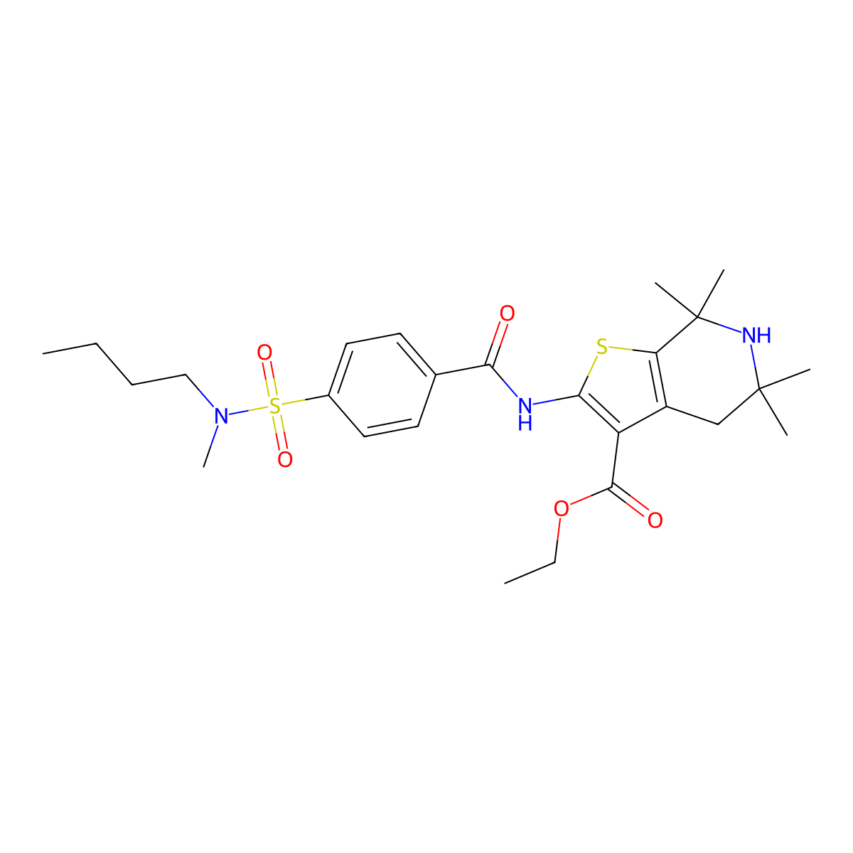 ethyl 2-(4-(N-butyl-N-methylsulfamoyl)benzamido)-5,5,7,7-tetramethyl-4,5,6,7-tetrahydrothieno[2,3-c]pyridine-3-carboxylate molecular structure, CAS 449782-82-5