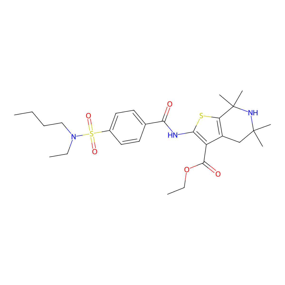 ethyl 2-(4-(N-butyl-N-ethylsulfamoyl)benzamido)-5,5,7,7-tetramethyl-4,5,6,7-tetrahydrothieno[2,3-c]pyridine-3-carboxylate molecular structure, CAS 449782-86-9