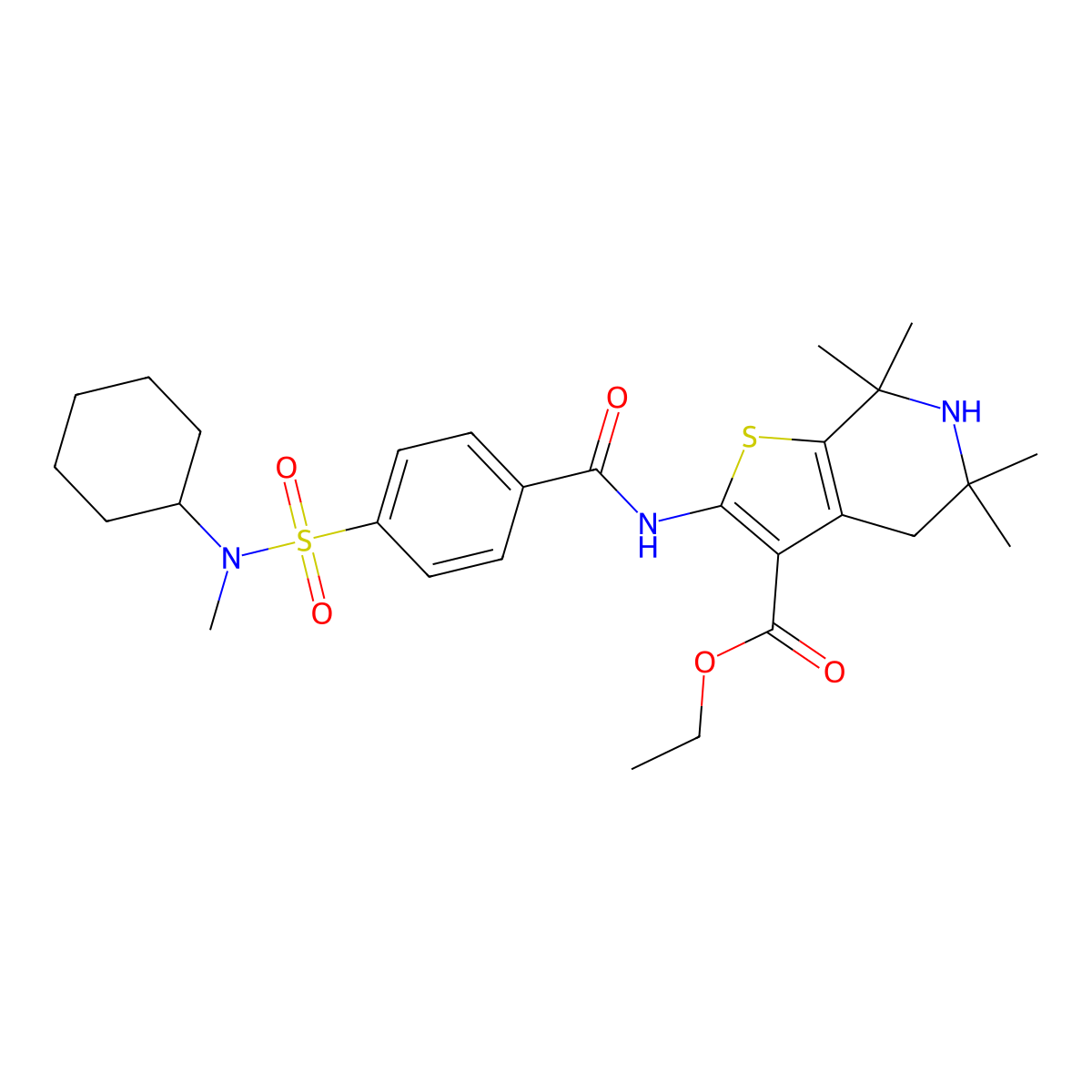 ethyl 2-(4-(N-cyclohexyl-N-methylsulfamoyl)benzamido)-5,5,7,7-tetramethyl-4,5,6,7-tetrahydrothieno[2,3-c]pyridine-3-carboxylate molecular structure, CAS 449782-93-8