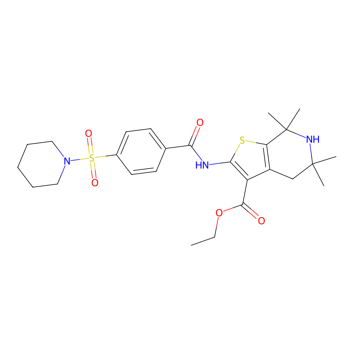 Ethyl 5,5,7,7-tetramethyl-2-[(4-piperidin-1-ylsulfonylbenzoyl)amino]-4,6-dihydrothieno[2,3-c]pyridine-3-carboxylate molecular structure, CAS 449783-03-3