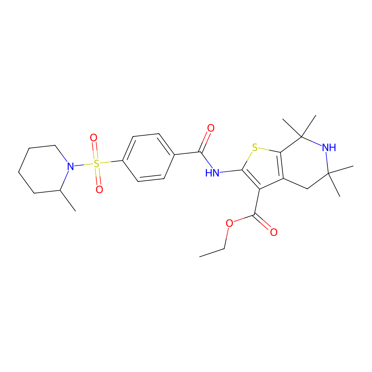 Ethyl 5,5,7,7-tetramethyl-2-(4-((2-methylpiperidin-1-yl)sulfonyl)benzamido)-4,5,6,7-tetrahydrothieno[2,3-c]pyridine-3-carboxylate molecular structure, CAS 449783-07-7