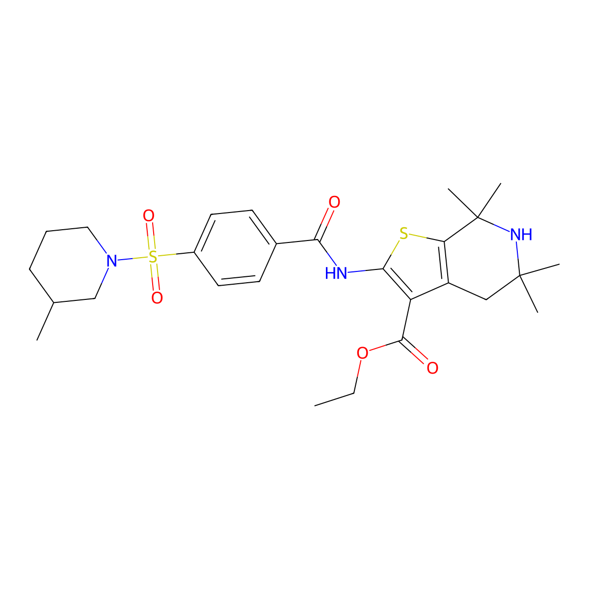 Ethyl 5,5,7,7-tetramethyl-2-(4-((3-methylpiperidin-1-yl)sulfonyl)benzamido)-4,5,6,7-tetrahydrothieno[2,3-c]pyridine-3-carboxylate molecular structure, CAS 449783-10-2