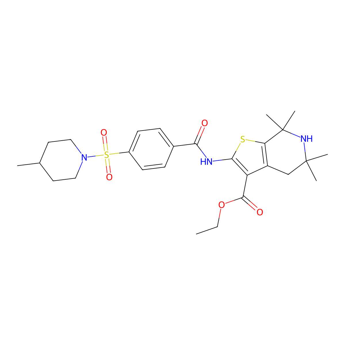 Ethyl 5,5,7,7-tetramethyl-2-(4-((4-methylpiperidin-1-yl)sulfonyl)benzamido)-4,5,6,7-tetrahydrothieno[2,3-c]pyridine-3-carboxylate molecular structure, CAS 449783-12-4