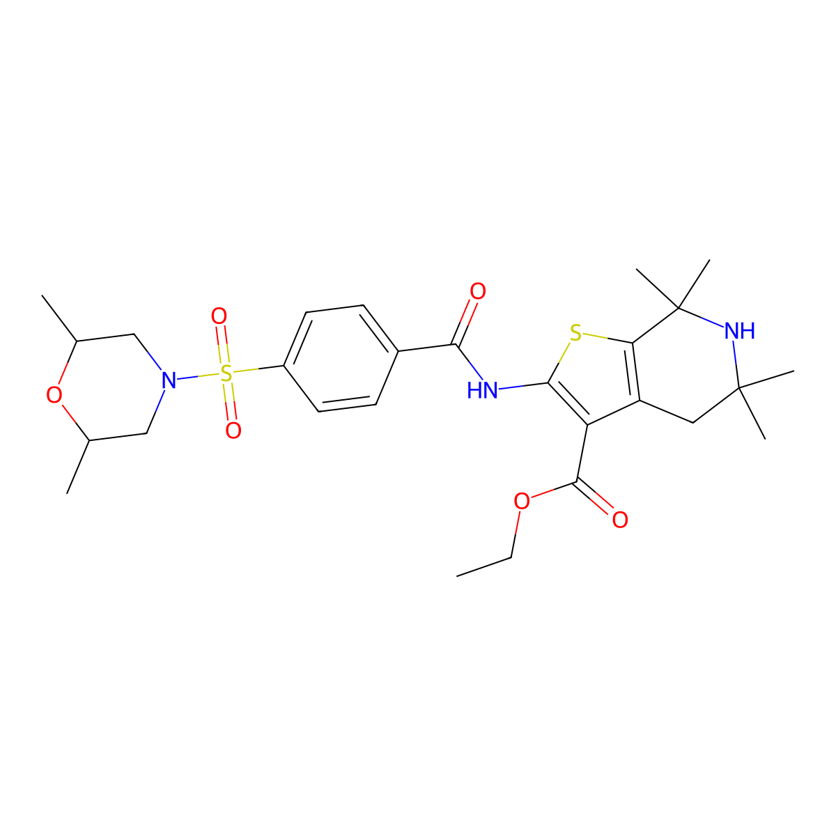 Ethyl 2-(4-((2,6-dimethylmorpholino)sulfonyl)benzamido)-5,5,7,7-tetramethyl-4,5,6,7-tetrahydrothieno[2,3-c]pyridine-3-carboxylate molecular structure, CAS 449783-16-8
