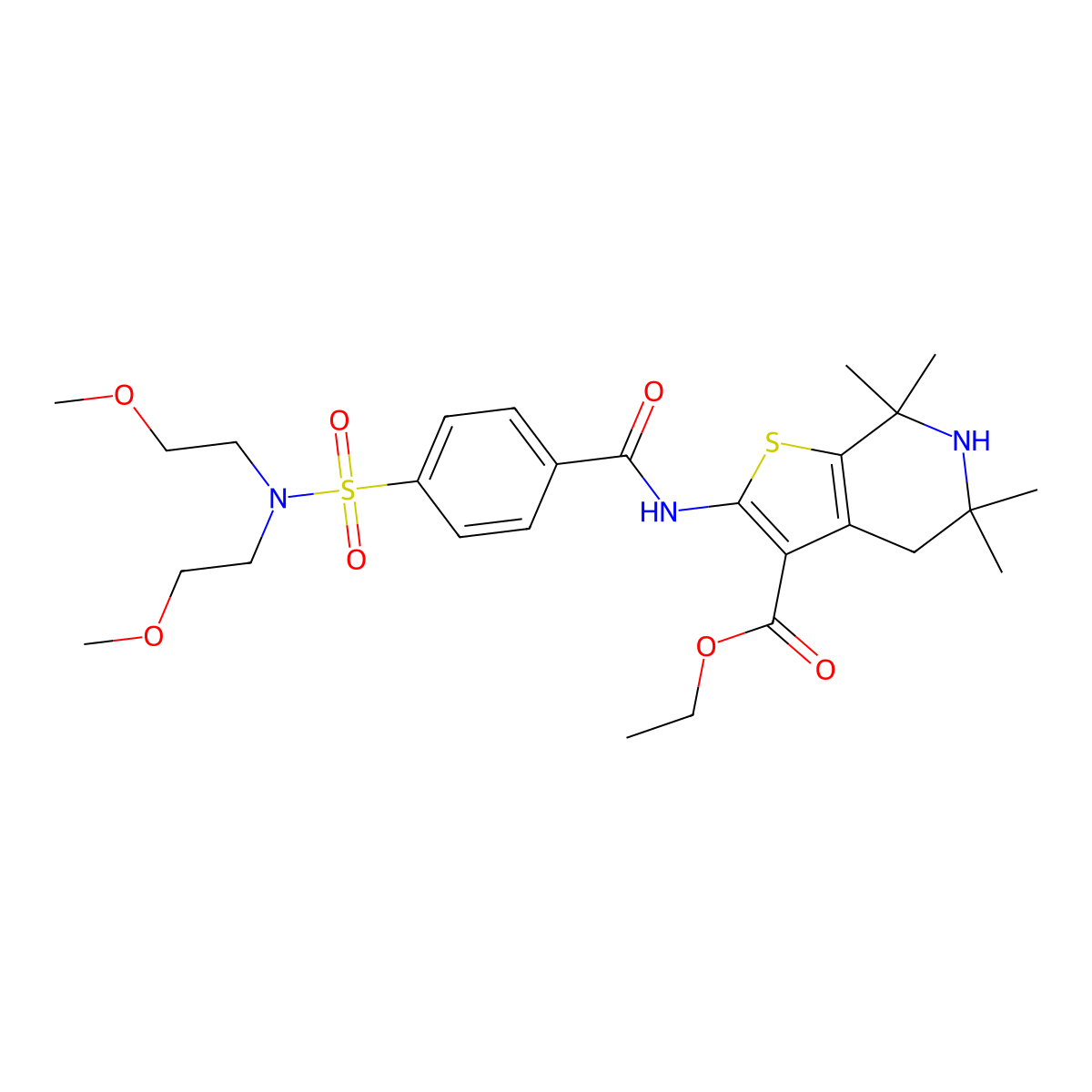 ethyl 2-(4-(N,N-bis(2-methoxyethyl)sulfamoyl)benzamido)-5,5,7,7-tetramethyl-4,5,6,7-tetrahydrothieno[2,3-c]pyridine-3-carboxylate molecular structure, CAS 449783-25-9