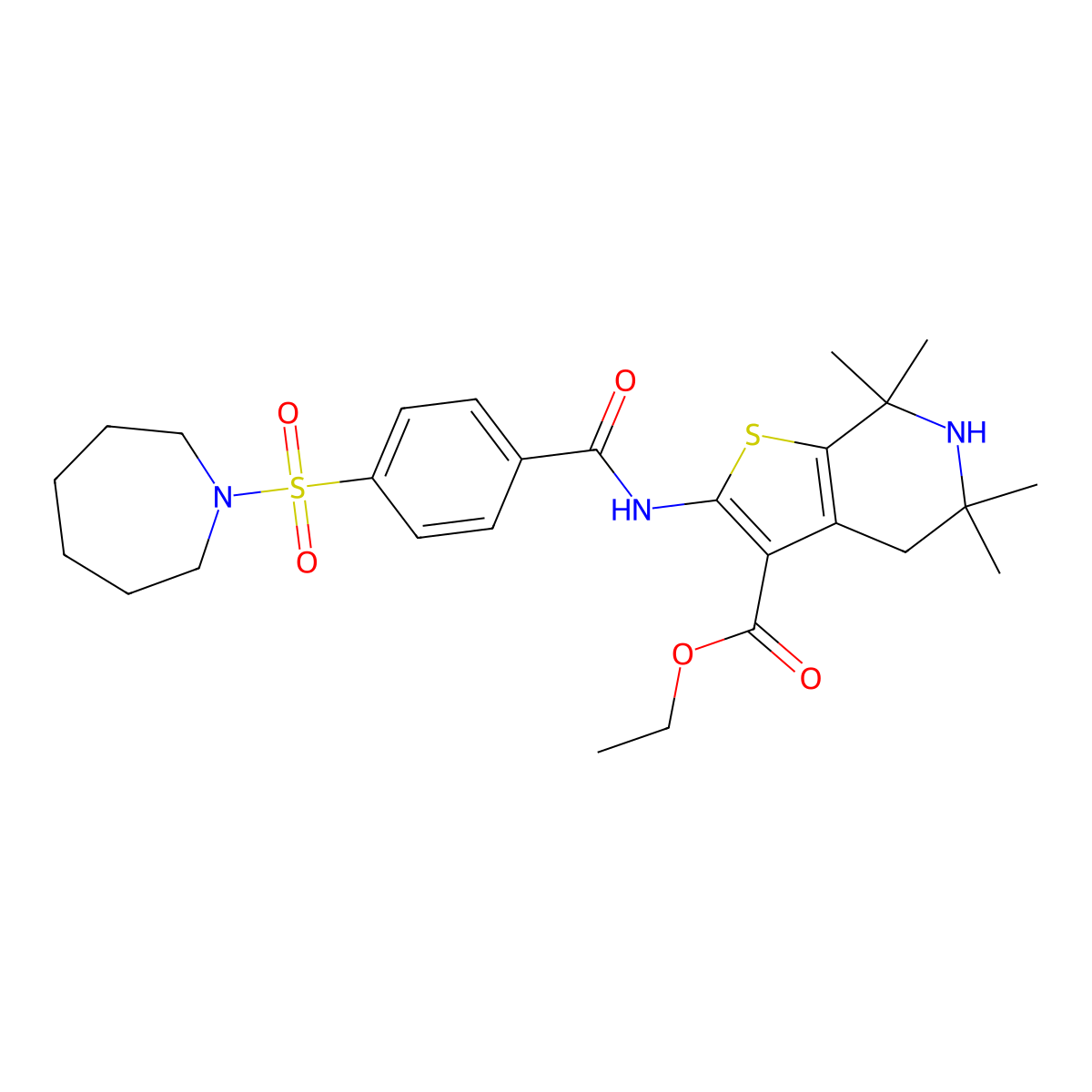 Ethyl 2-[[4-(azepan-1-ylsulfonyl)benzoyl]amino]-5,5,7,7-tetramethyl-4,6-dihydrothieno[2,3-c]pyridine-3-carboxylate molecular structure, CAS 449783-27-1