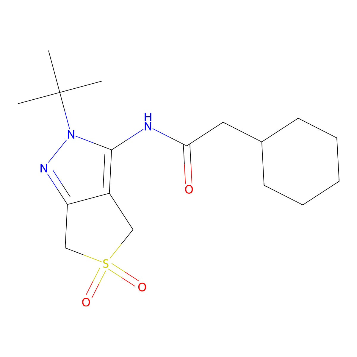 N-(2-tert-butyl-5,5-dioxo-4,6-dihydrothieno[3,4-c]pyrazol-3-yl)-2-cyclohexylacetamide molecular structure, CAS 449783-54-4