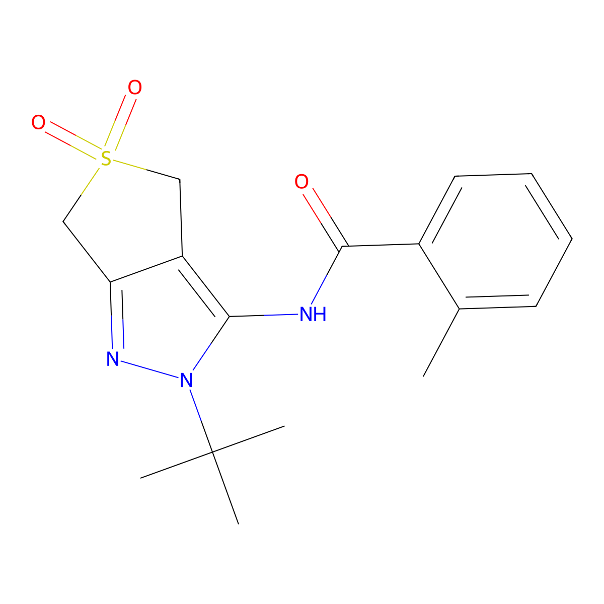 N-(2-tert-butyl-5,5-dioxo-4,6-dihydrothieno[3,4-c]pyrazol-3-yl)-2-methylbenzamide molecular structure, CAS 449783-68-0