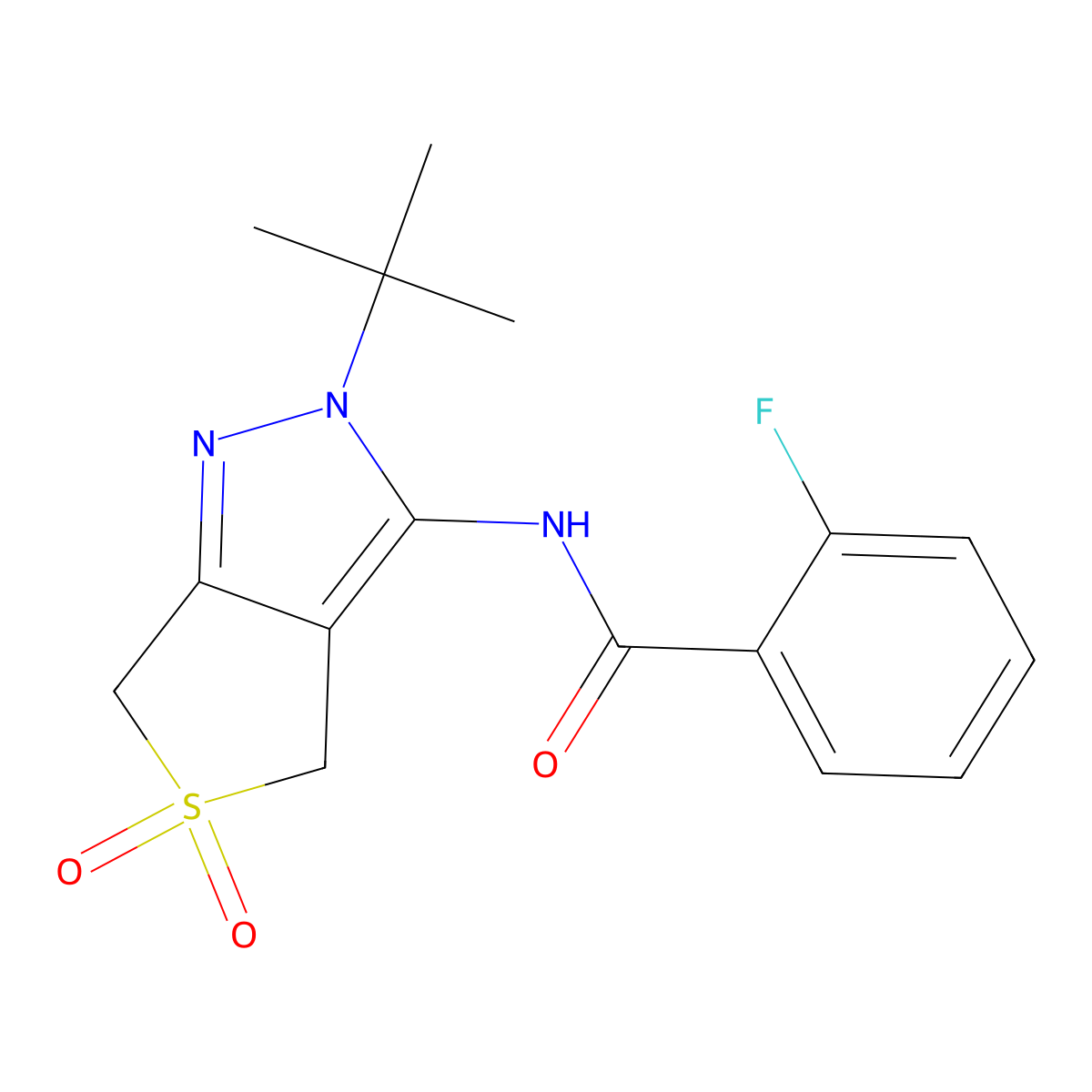 N-(2-(tert-butyl)-5,5-dioxido-4,6-dihydro-2H-thieno[3,4-c]pyrazol-3-yl)-2-fluorobenzamide molecular structure, CAS 449783-88-4