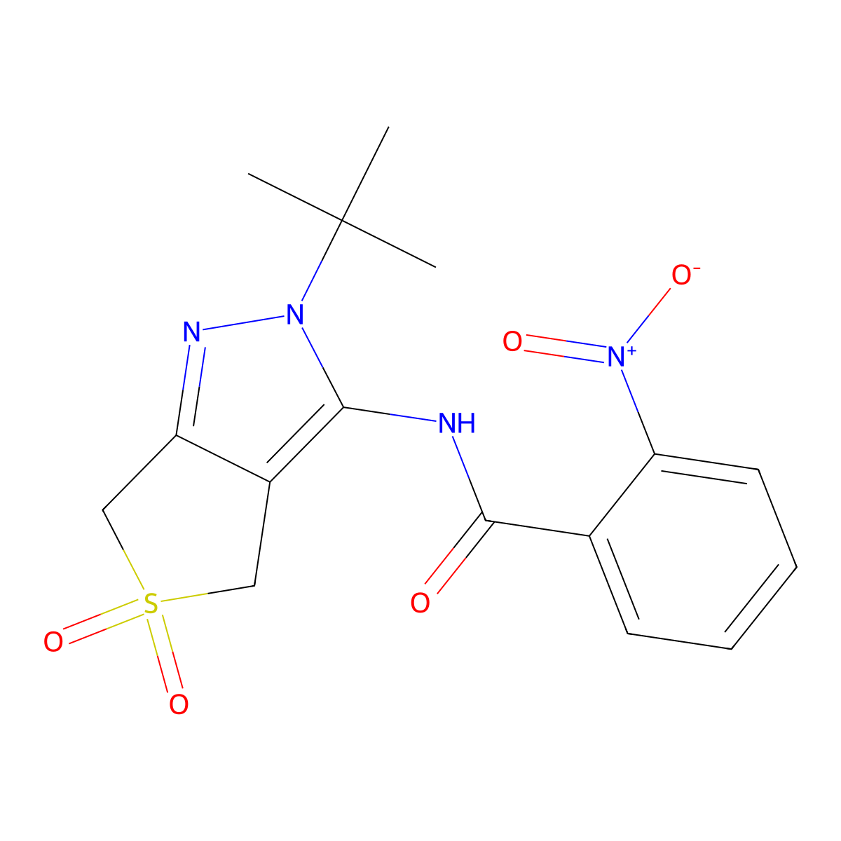 N-(2-(tert-butyl)-5,5-dioxido-4,6-dihydro-2H-thieno[3,4-c]pyrazol-3-yl)-2-nitrobenzamide molecular structure, CAS 449784-05-8