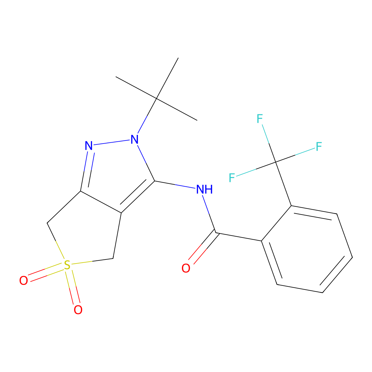N-(2-(tert-butyl)-5,5-dioxido-4,6-dihydro-2H-thieno[3,4-c]pyrazol-3-yl)-2-(trifluoromethyl)benzamide molecular structure, CAS 449784-11-6