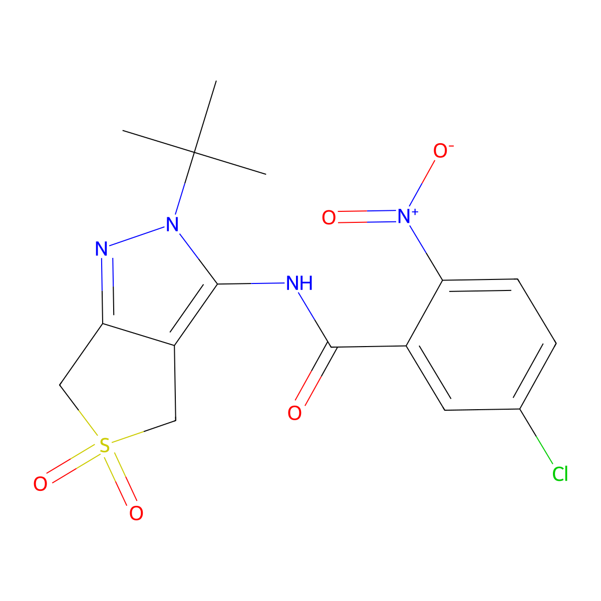 N-(2-(tert-butyl)-5,5-dioxido-4,6-dihydro-2H-thieno[3,4-c]pyrazol-3-yl)-5-chloro-2-nitrobenzamide molecular structure, CAS 449784-29-6
