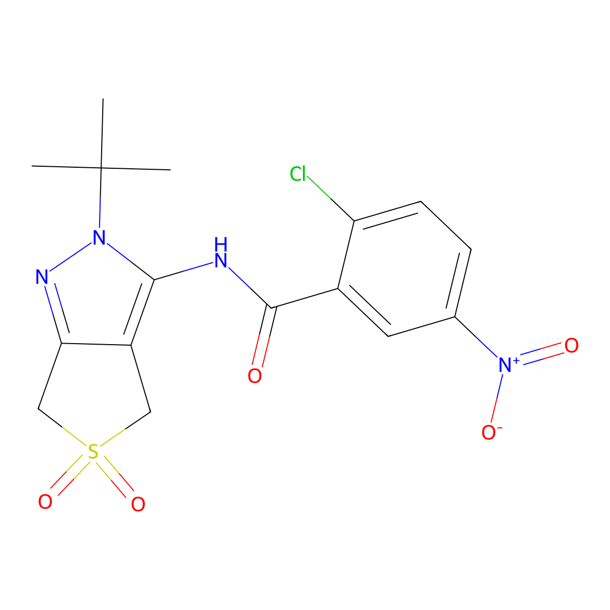 N-(2-tert-butyl-5,5-dioxo-4,6-dihydrothieno[3,4-c]pyrazol-3-yl)-2-chloro-5-nitrobenzamide molecular structure, CAS 449784-31-0