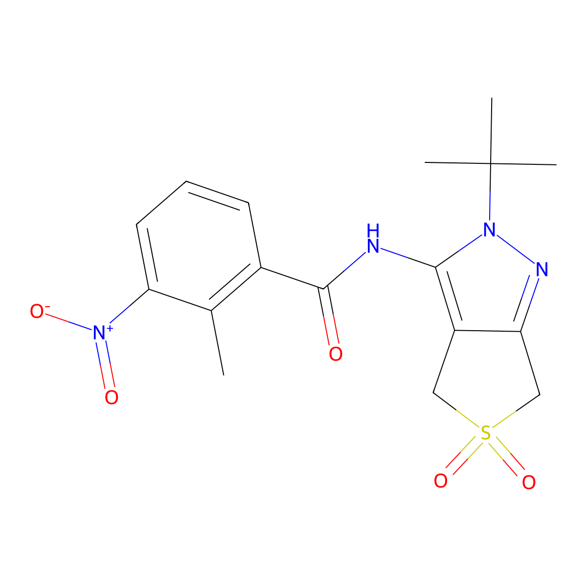N-(2-tert-butyl-5,5-dioxo-4,6-dihydrothieno[3,4-c]pyrazol-3-yl)-2-methyl-3-nitrobenzamide molecular structure, CAS 449784-33-2