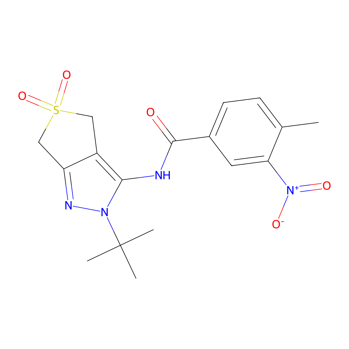 N-(2-tert-butyl-5,5-dioxo-4,6-dihydrothieno[3,4-c]pyrazol-3-yl)-4-methyl-3-nitrobenzamide molecular structure, CAS 449784-35-4