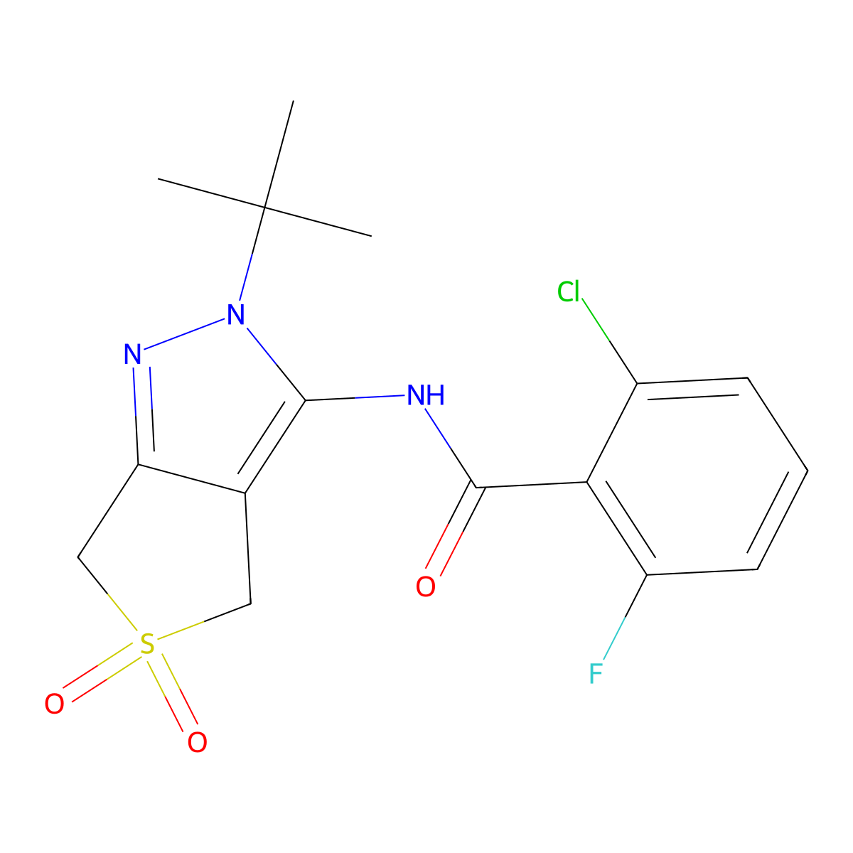 N-(2-(tert-butyl)-5,5-dioxido-4,6-dihydro-2H-thieno[3,4-c]pyrazol-3-yl)-2-chloro-6-fluorobenzamide molecular structure, CAS 449784-37-6