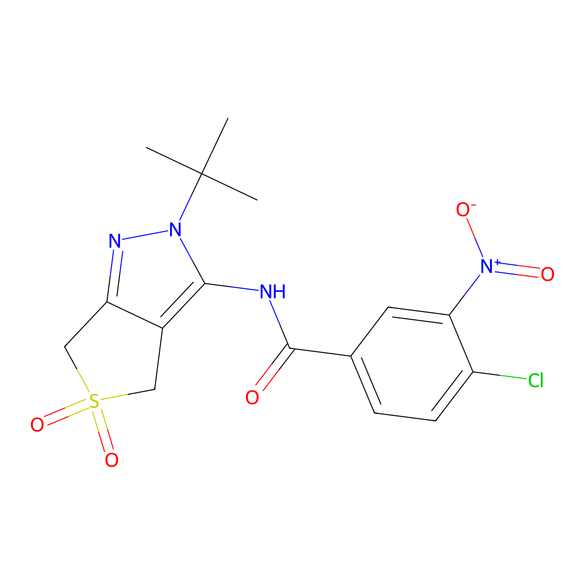 N-(2-tert-butyl-5,5-dioxo-4,6-dihydrothieno[3,4-c]pyrazol-3-yl)-4-chloro-3-nitrobenzamide molecular structure, CAS 449784-39-8