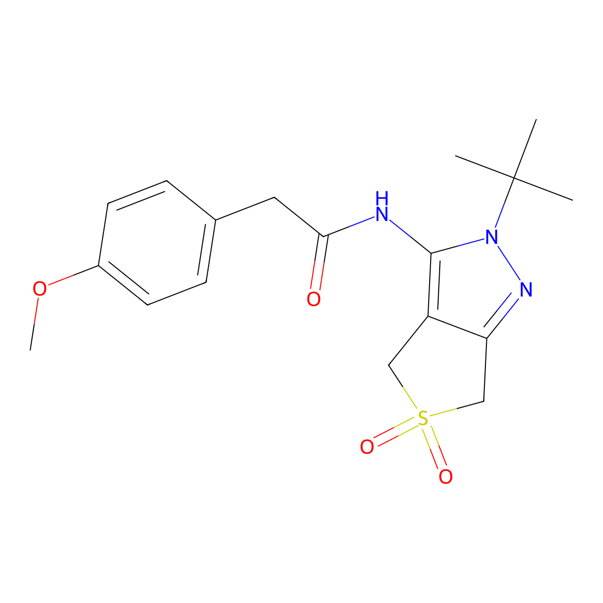 N-(2-(tert-butyl)-5,5-dioxido-4,6-dihydro-2H-thieno[3,4-c]pyrazol-3-yl)-2-(4-methoxyphenyl)acetamide molecular structure, CAS 449784-65-0