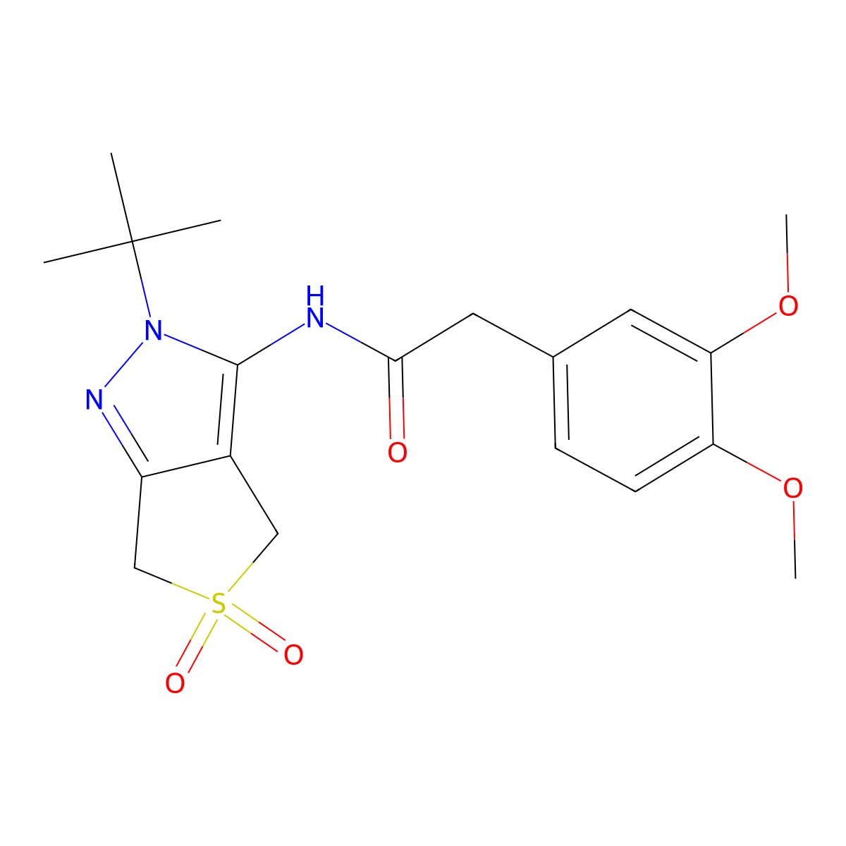 N-(2-tert-butyl-5,5-dioxo-4,6-dihydrothieno[3,4-c]pyrazol-3-yl)-2-(3,4-dimethoxyphenyl)acetamide molecular structure, CAS 449784-67-2