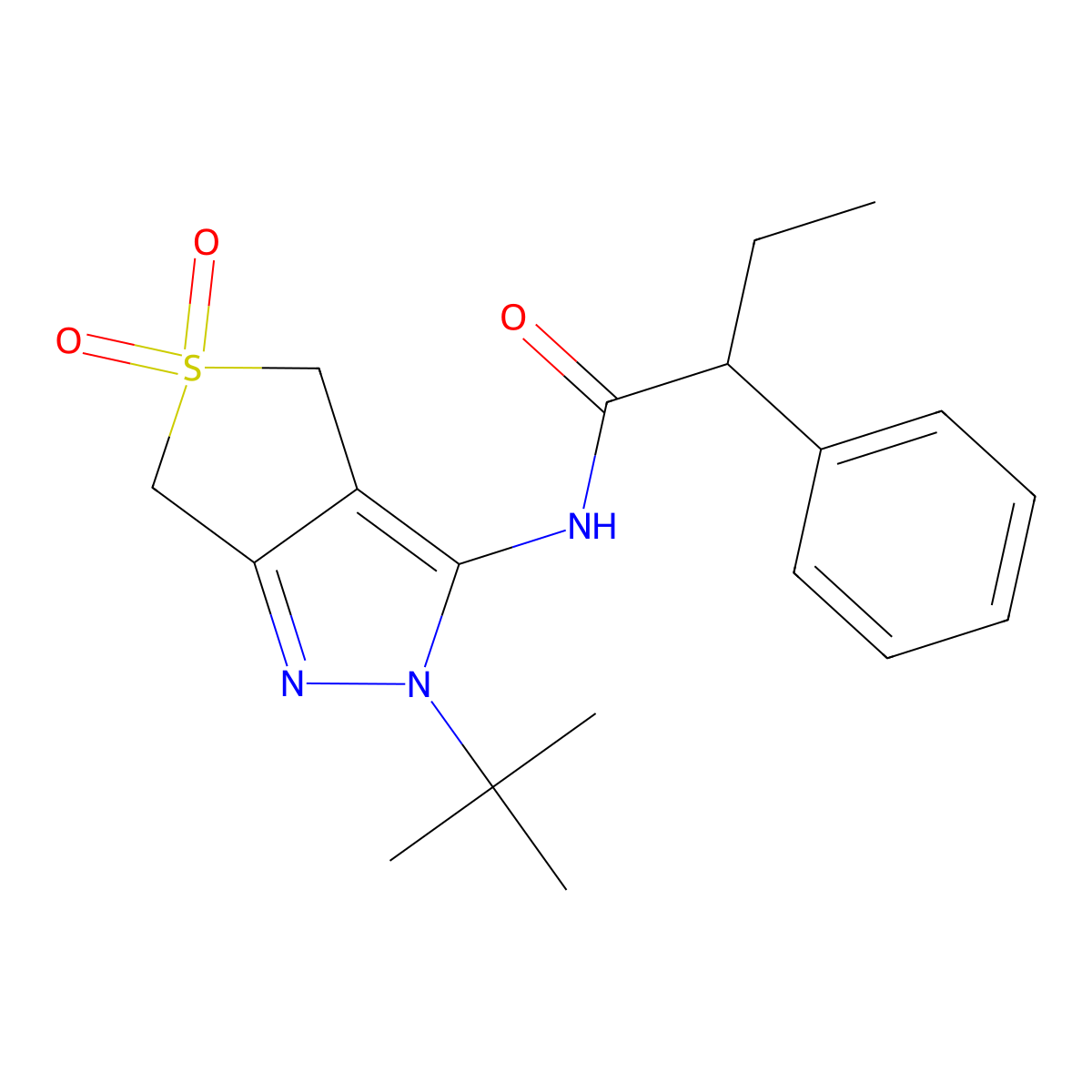 N-(2-(tert-butyl)-5,5-dioxido-4,6-dihydro-2H-thieno[3,4-c]pyrazol-3-yl)-2-phenylbutanamide molecular structure, CAS 449784-69-4