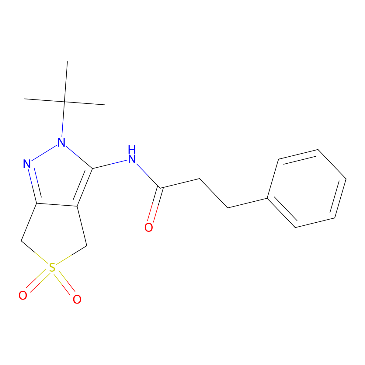N-(2-(tert-butyl)-5,5-dioxido-4,6-dihydro-2H-thieno[3,4-c]pyrazol-3-yl)-3-phenylpropanamide molecular structure, CAS 449784-71-8
