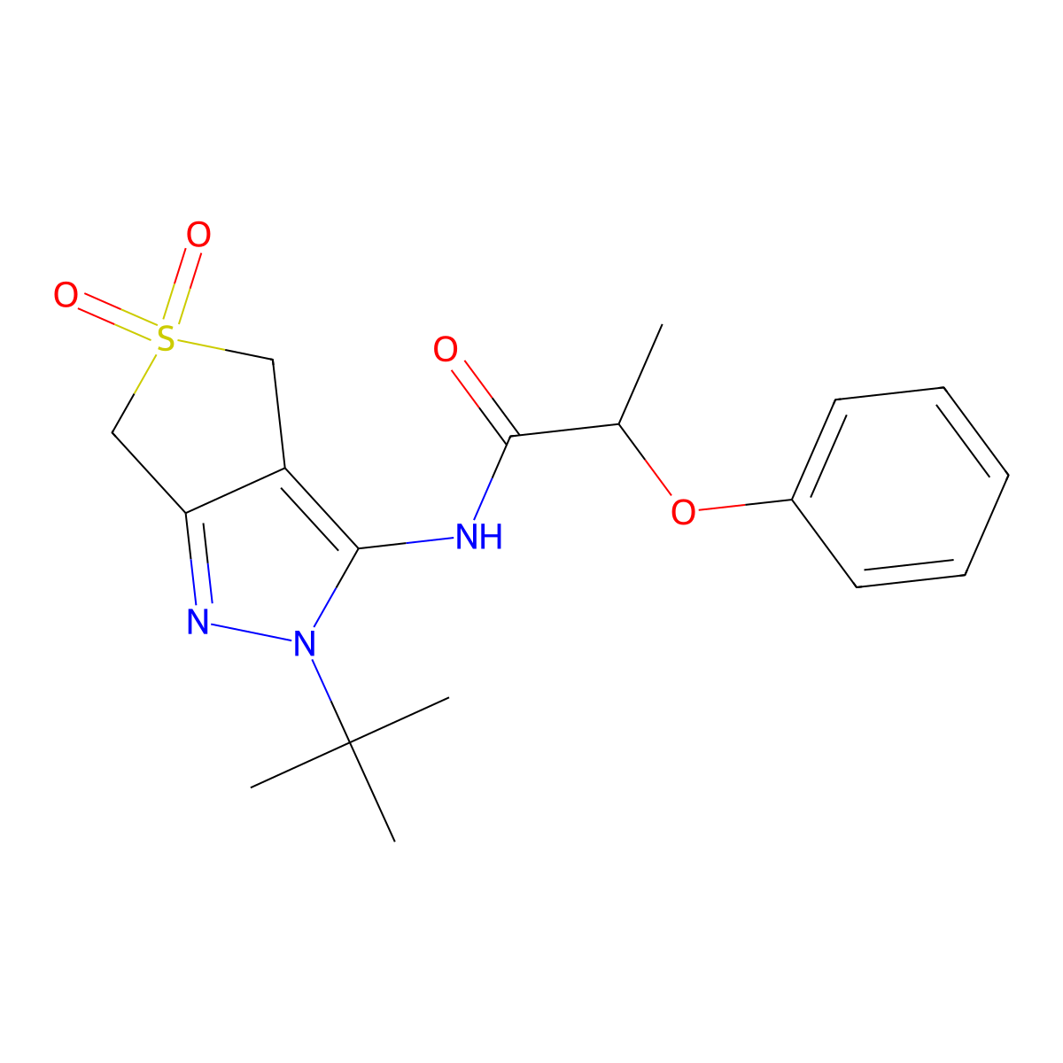 N-(2-(tert-butyl)-5,5-dioxido-4,6-dihydro-2H-thieno[3,4-c]pyrazol-3-yl)-2-phenoxypropanamide molecular structure, CAS 449784-79-6