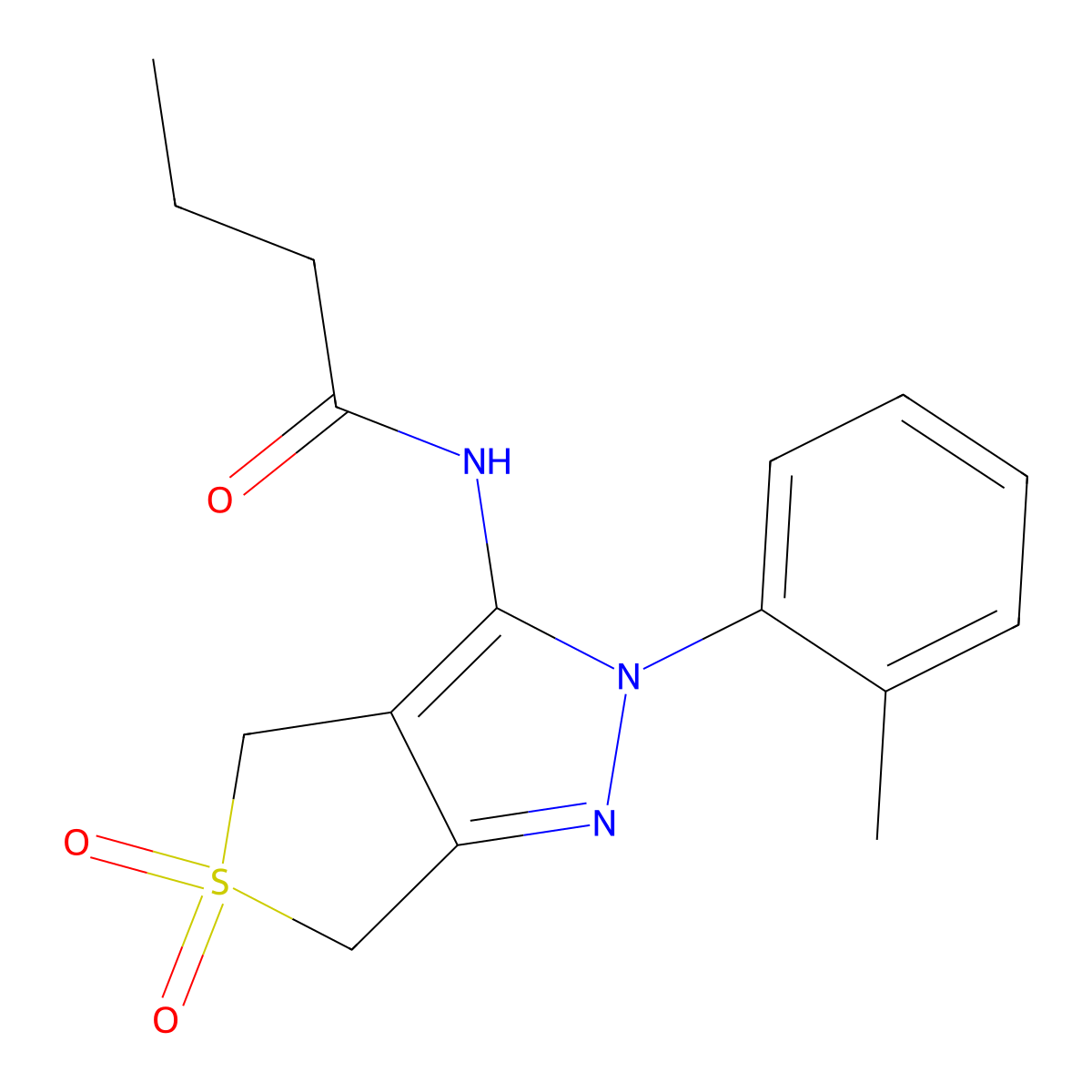 N-[2-(2-methylphenyl)-5,5-dioxo-4,6-dihydrothieno[3,4-c]pyrazol-3-yl]butanamide molecular structure, CAS 449785-03-9