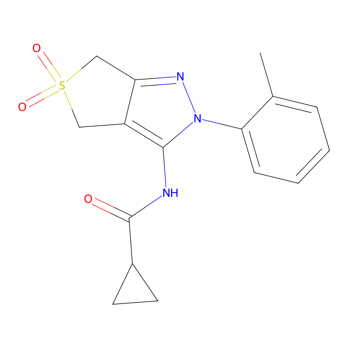 N-[2-(2-methylphenyl)-5,5-dioxo-4,6-dihydrothieno[3,4-c]pyrazol-3-yl]cyclopropanecarboxamide molecular structure, CAS 449785-16-4