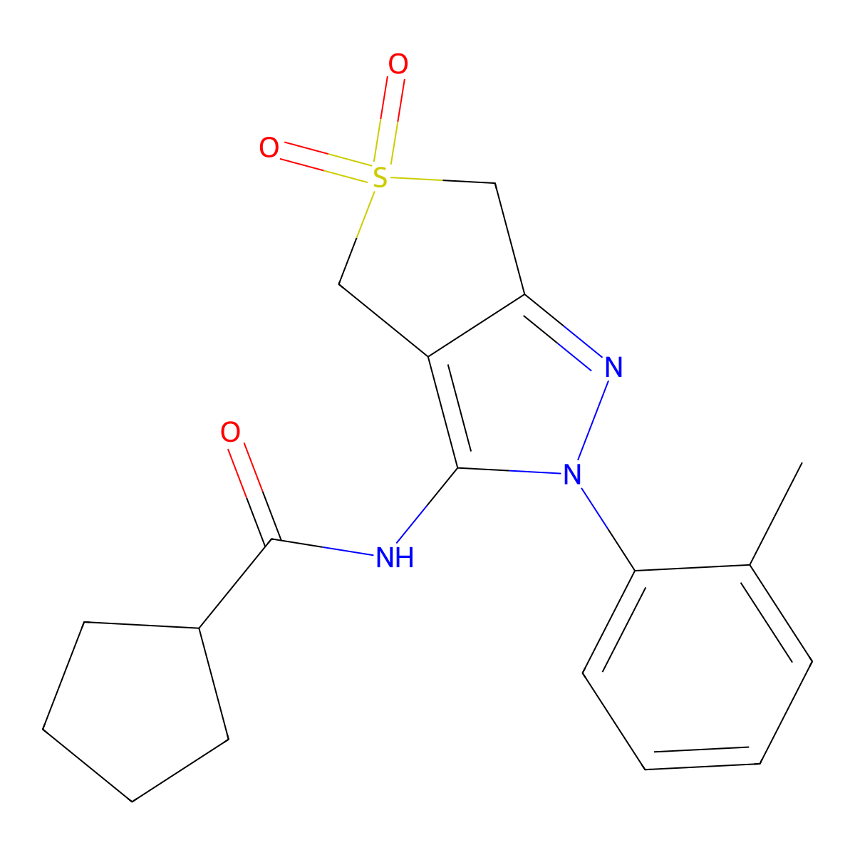 N-(5,5-dioxido-2-(o-tolyl)-4,6-dihydro-2H-thieno[3,4-c]pyrazol-3-yl)cyclopentanecarboxamide molecular structure, CAS 449785-18-6