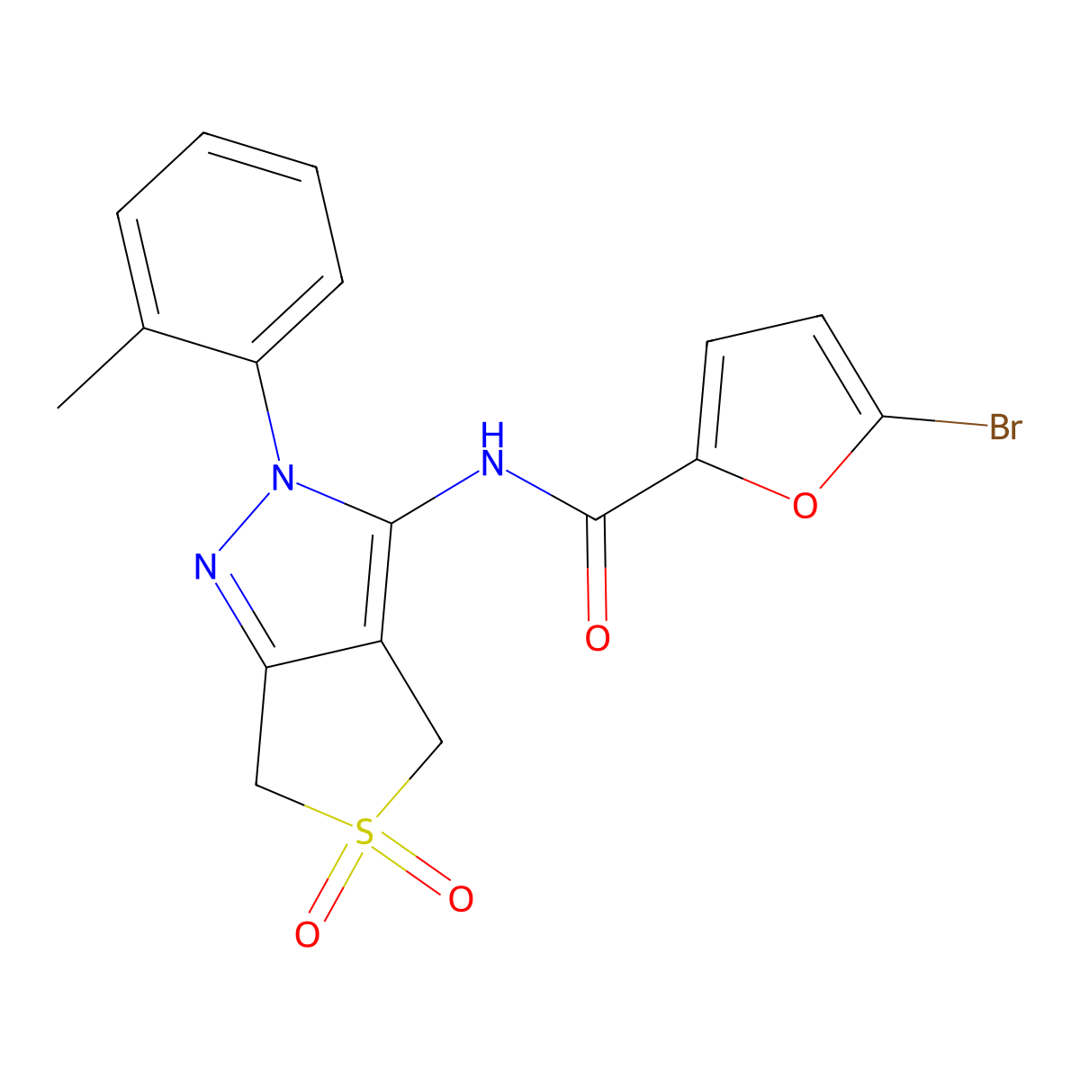 5-bromo-N-(5,5-dioxido-2-(o-tolyl)-4,6-dihydro-2H-thieno[3,4-c]pyrazol-3-yl)furan-2-carboxamide molecular structure, CAS 449785-35-7