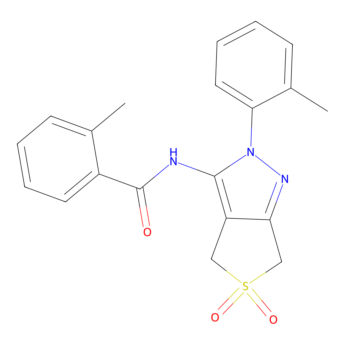 2-methyl-N-[2-(2-methylphenyl)-5,5-dioxo-4,6-dihydrothieno[3,4-c]pyrazol-3-yl]benzamide molecular structure, CAS 449785-37-9
