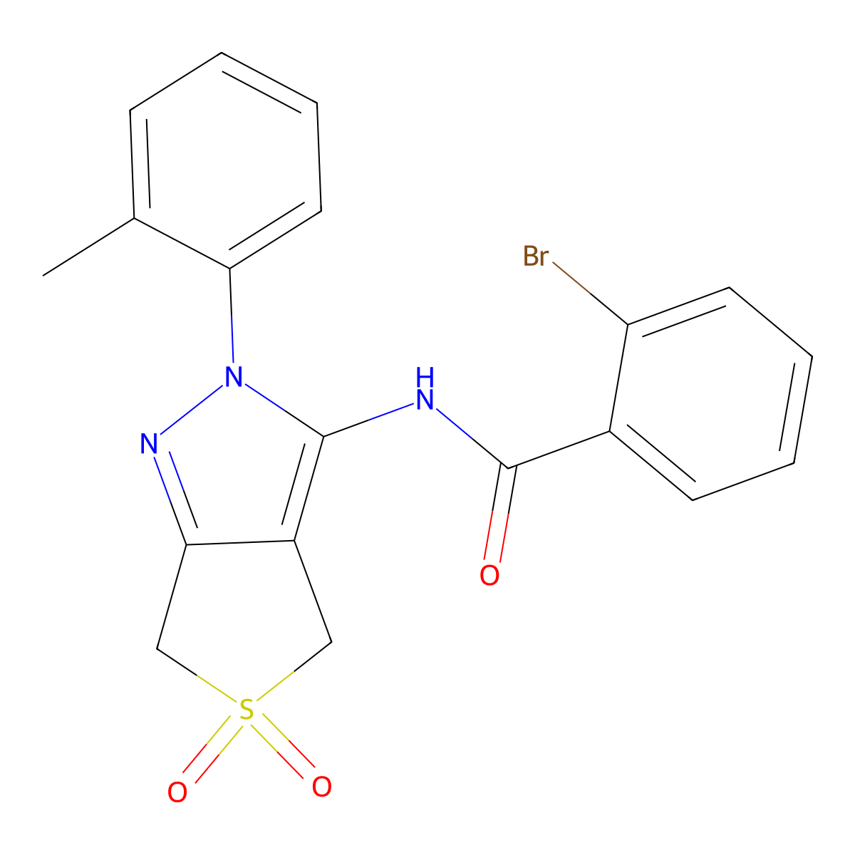 2-bromo-N-(5,5-dioxido-2-(o-tolyl)-4,6-dihydro-2H-thieno[3,4-c]pyrazol-3-yl)benzamide molecular structure, CAS 449785-51-7