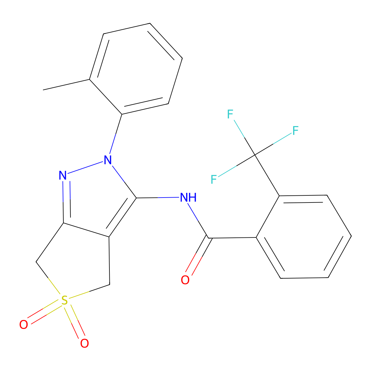 N-(5,5-dioxido-2-(o-tolyl)-4,6-dihydro-2H-thieno[3,4-c]pyrazol-3-yl)-2-(trifluoromethyl)benzamide molecular structure, CAS 449785-79-9