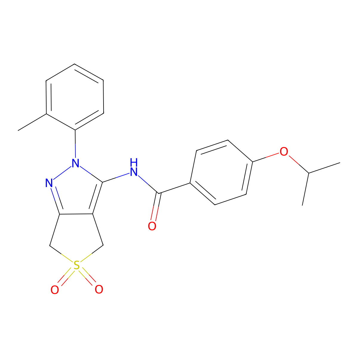 4-isopropoxy-N-[2-(2-methylphenyl)-5,5-dioxido-2,6-dihydro-4H-thieno[3,4-c]pyrazol-3-yl]benzamide molecular structure, CAS 449785-87-9