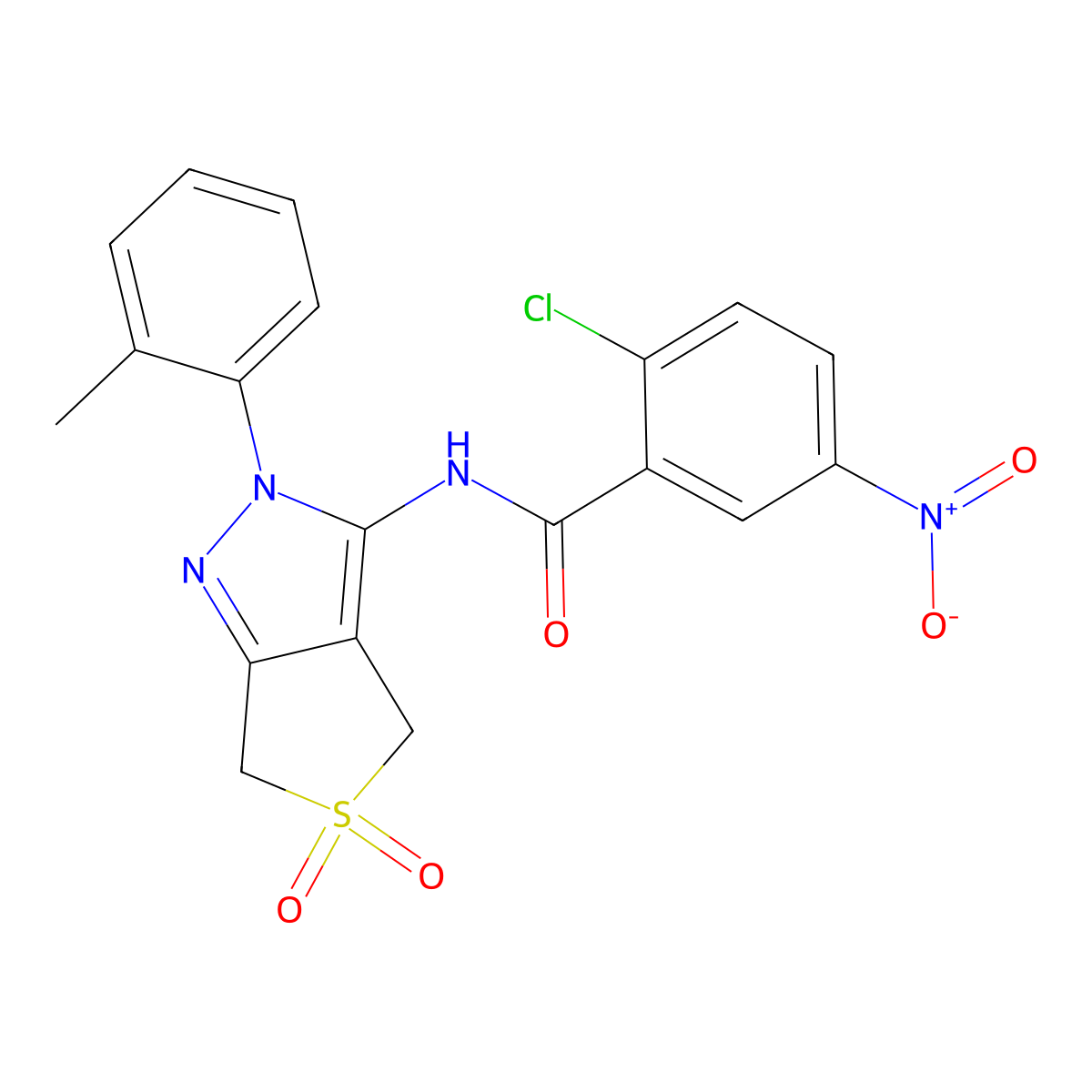 2-chloro-N-(5,5-dioxido-2-(o-tolyl)-4,6-dihydro-2H-thieno[3,4-c]pyrazol-3-yl)-5-nitrobenzamide molecular structure, CAS 449786-01-0