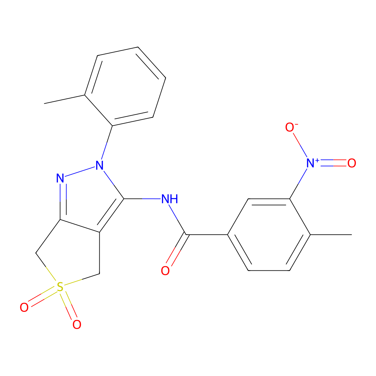 4-methyl-N-[2-(2-methylphenyl)-5,5-dioxo-4,6-dihydrothieno[3,4-c]pyrazol-3-yl]-3-nitrobenzamide molecular structure, CAS 449786-05-4