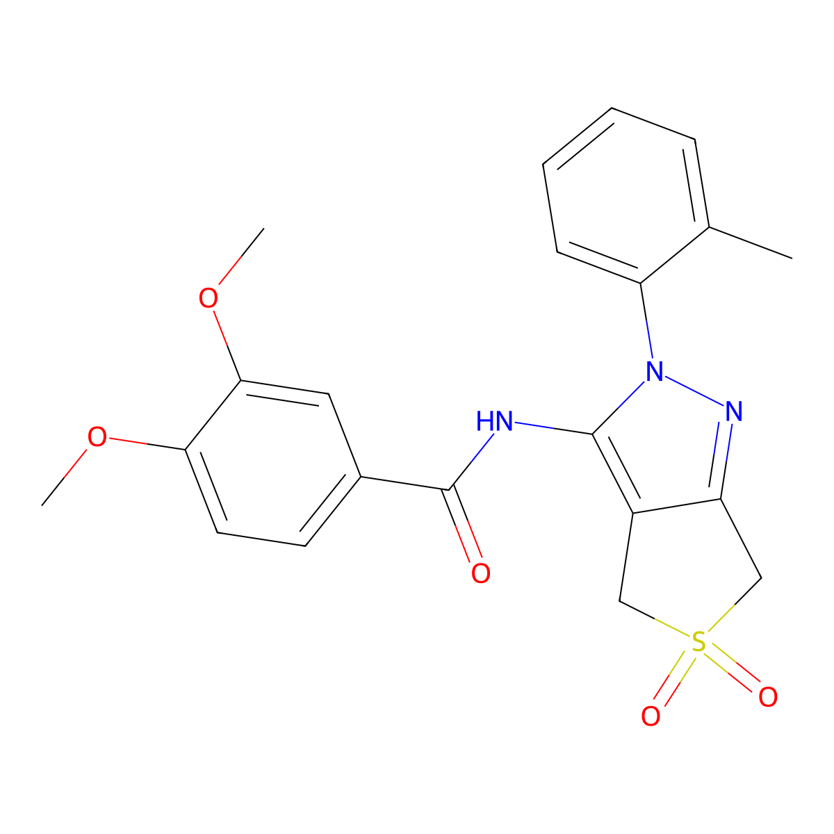 3,4-dimethoxy-N-[2-(2-methylphenyl)-5,5-dioxo-4,6-dihydrothieno[3,4-c]pyrazol-3-yl]benzamide molecular structure, CAS 449786-15-6